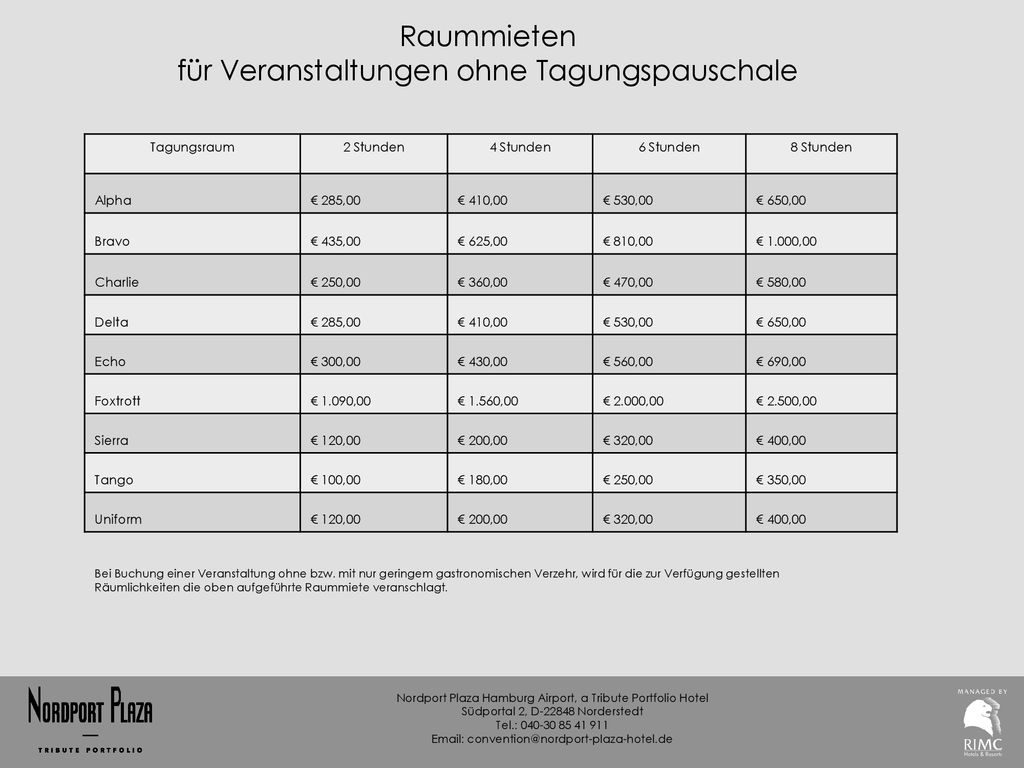 Raummieten für Veranstaltungen ohne Tagungspauschale