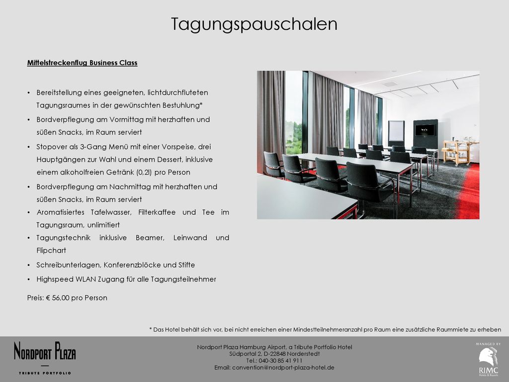 Tagungspauschalen Mittelstreckenflug Business Class