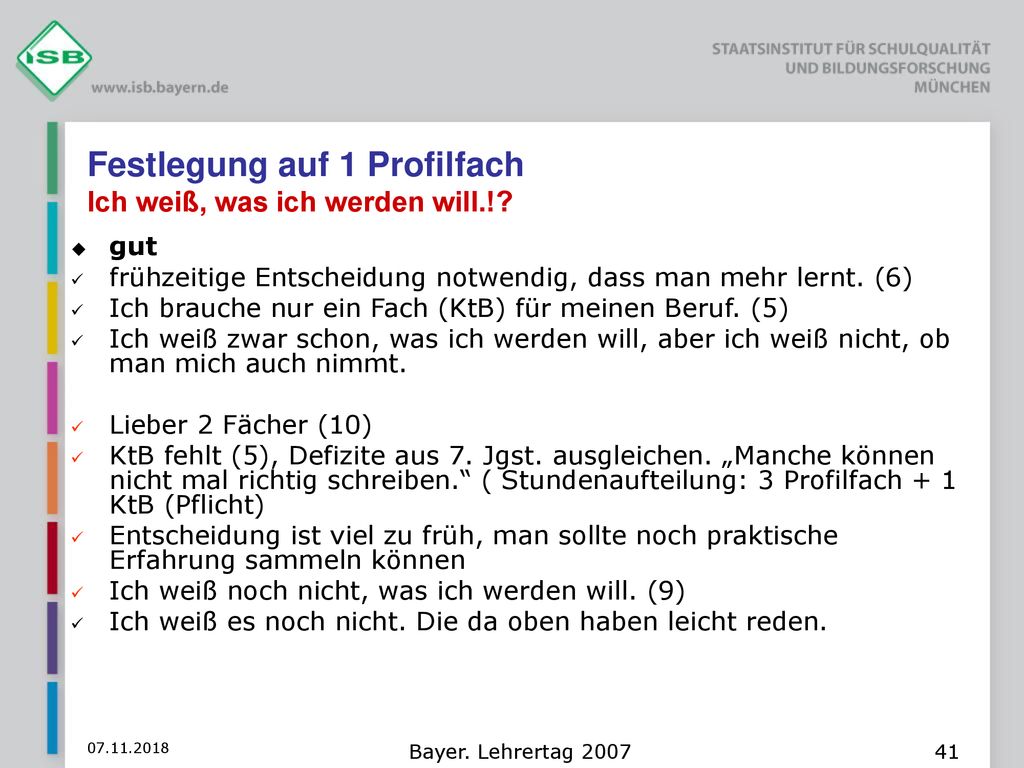 Festlegung auf 1 Profilfach Ich weiß, was ich werden will.!