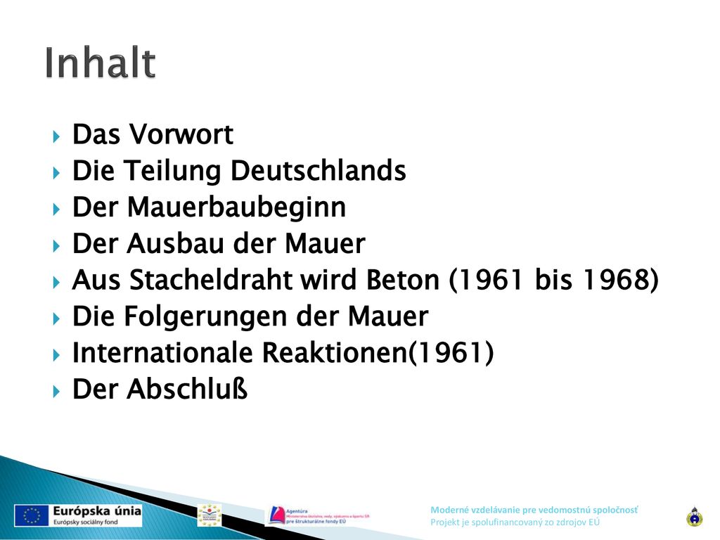 Inhalt Das Vorwort Die Teilung Deutschlands Der Mauerbaubeginn