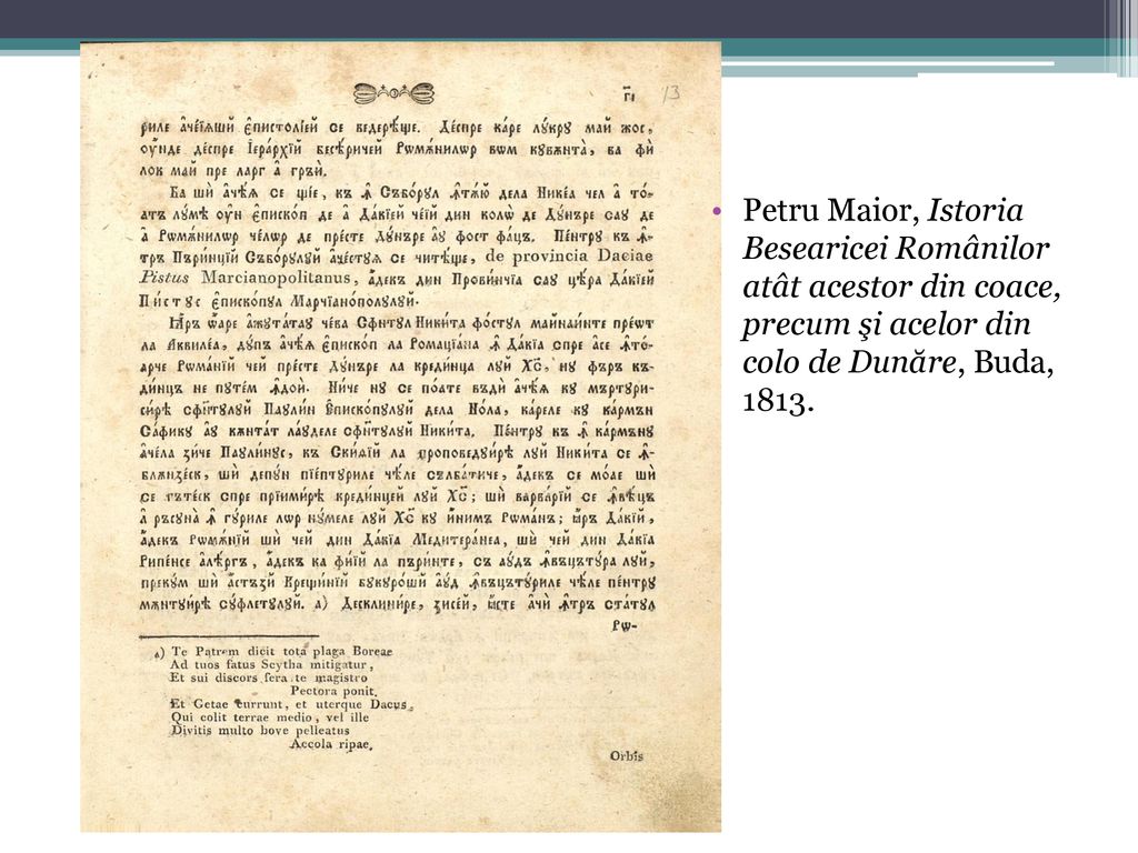 Petru Maior, Istoria Besearicei Românilor atât acestor din coace, precum şi acelor din colo de Dunăre, Buda, 1813.