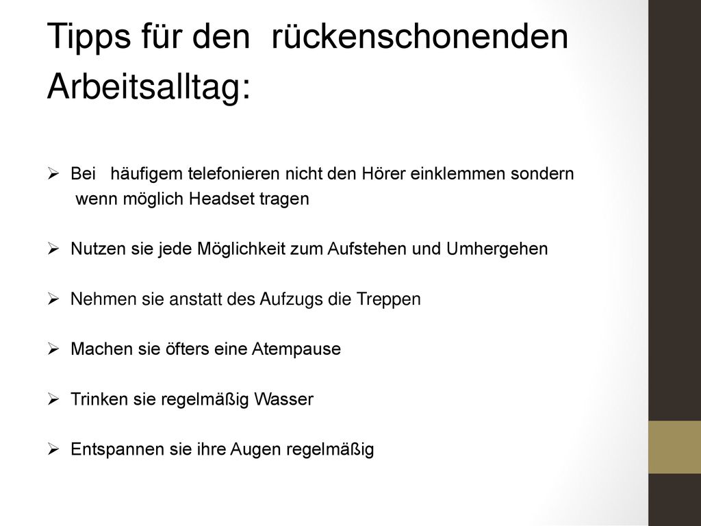 Tipps für den rückenschonenden Arbeitsalltag: