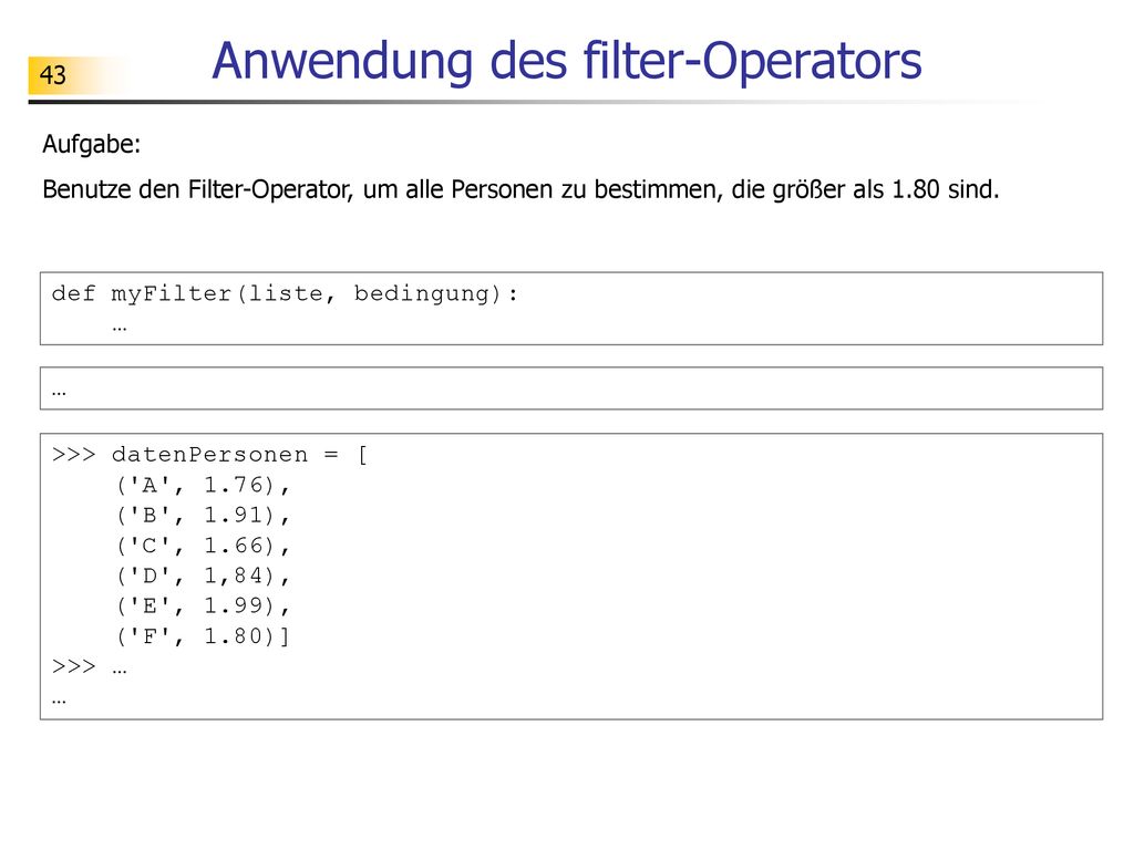 Anwendung des filter-Operators