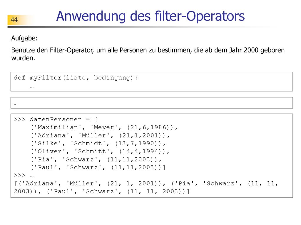 Anwendung des filter-Operators