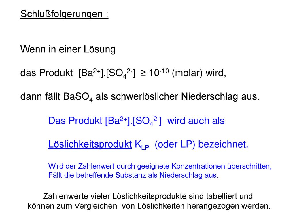 das Produkt [Ba2+].[SO42-] ≥ (molar) wird,