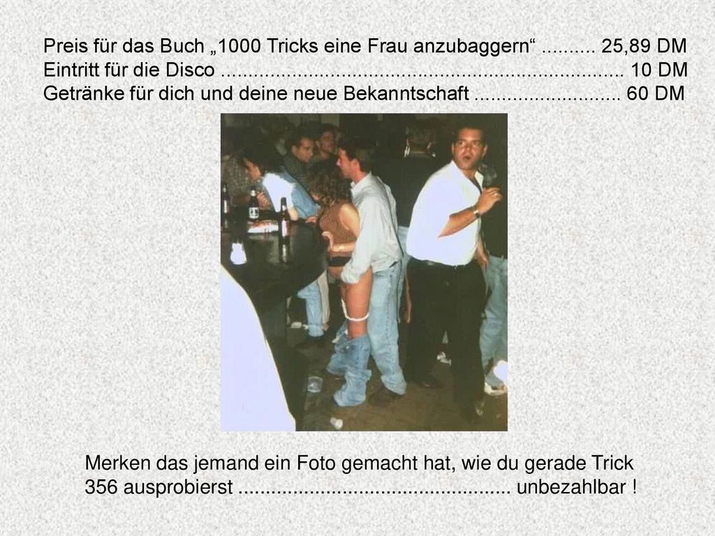 Preis für das Buch „1000 Tricks eine Frau anzubaggern ,89 DM
