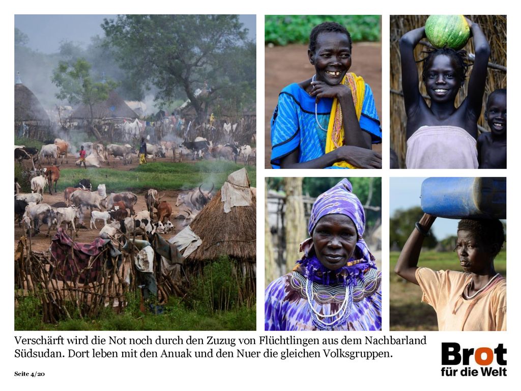 Verschärft wird die Not noch durch den Zuzug von Flüchtlingen aus dem Nachbarland Südsudan. Dort leben mit den Anuak und den Nuer die gleichen Volksgruppen.