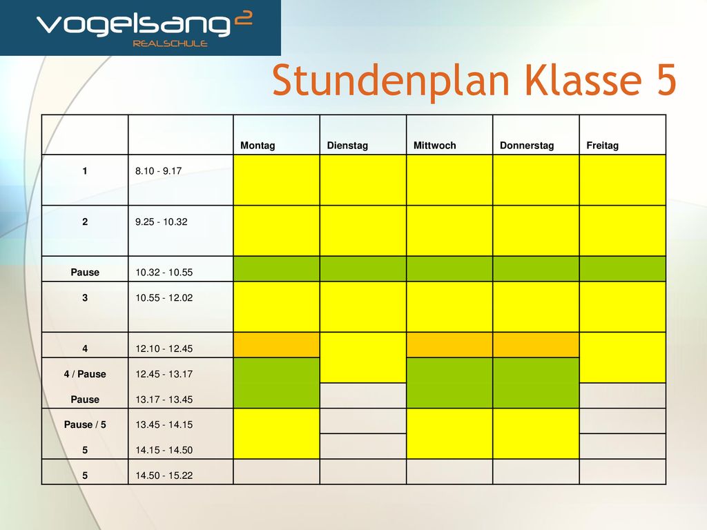 Stundenplan Klasse 5 Montag Dienstag Mittwoch Donnerstag Freitag 1