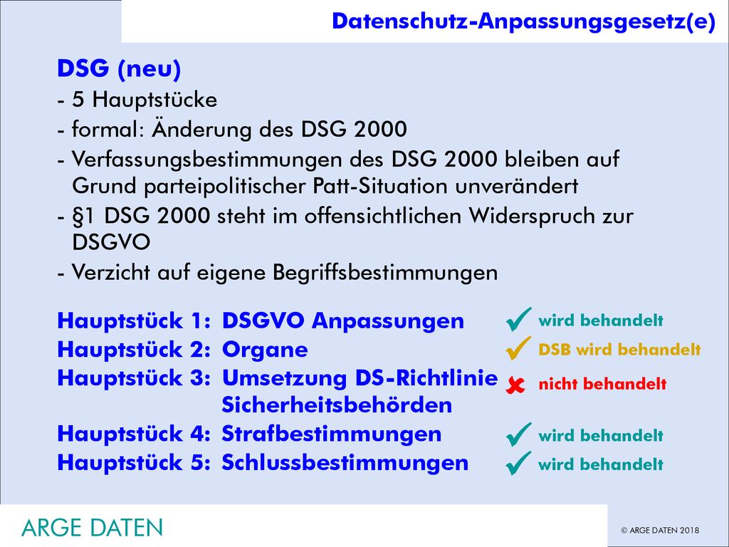      DSG (neu) ARGE DATEN Datenschutz-Anpassungsgesetz(e)