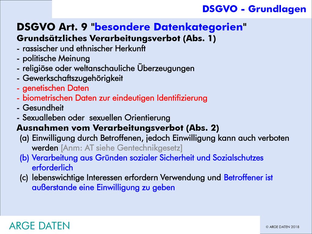DSGVO Art. 9 besondere Datenkategorien