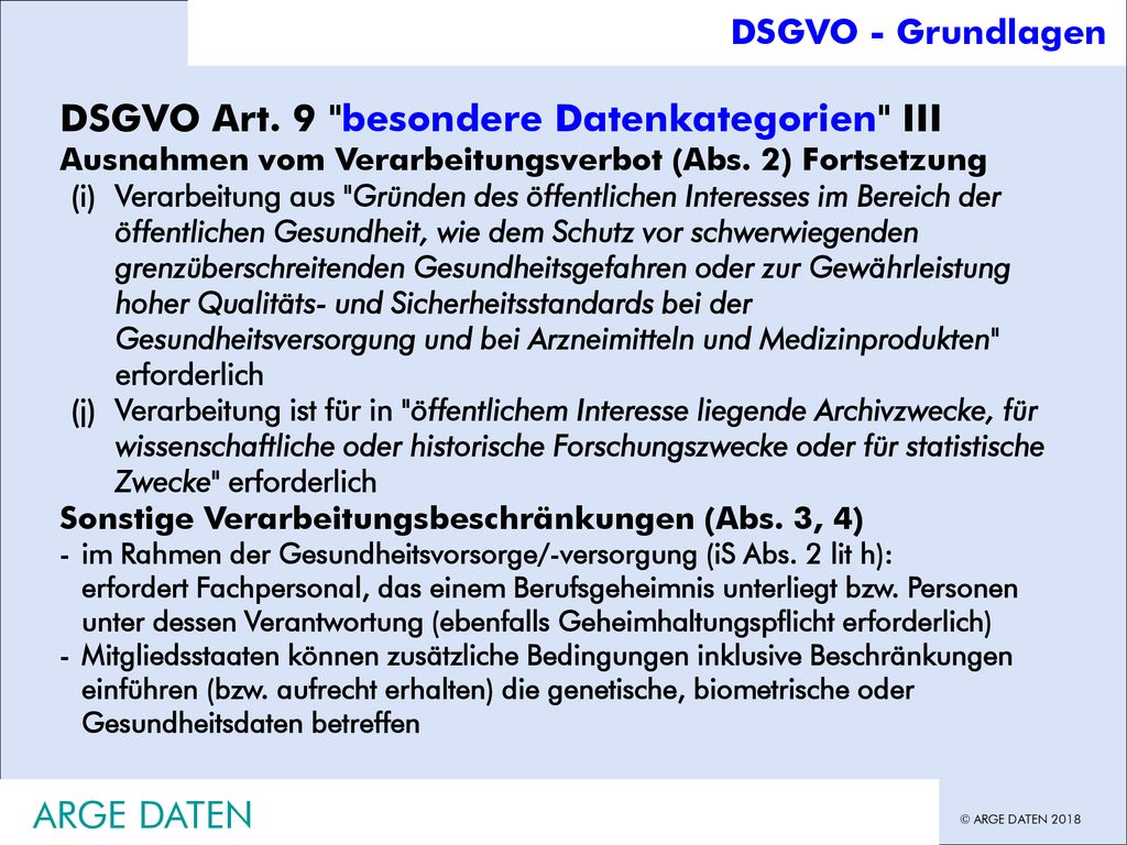 DSGVO Art. 9 besondere Datenkategorien III