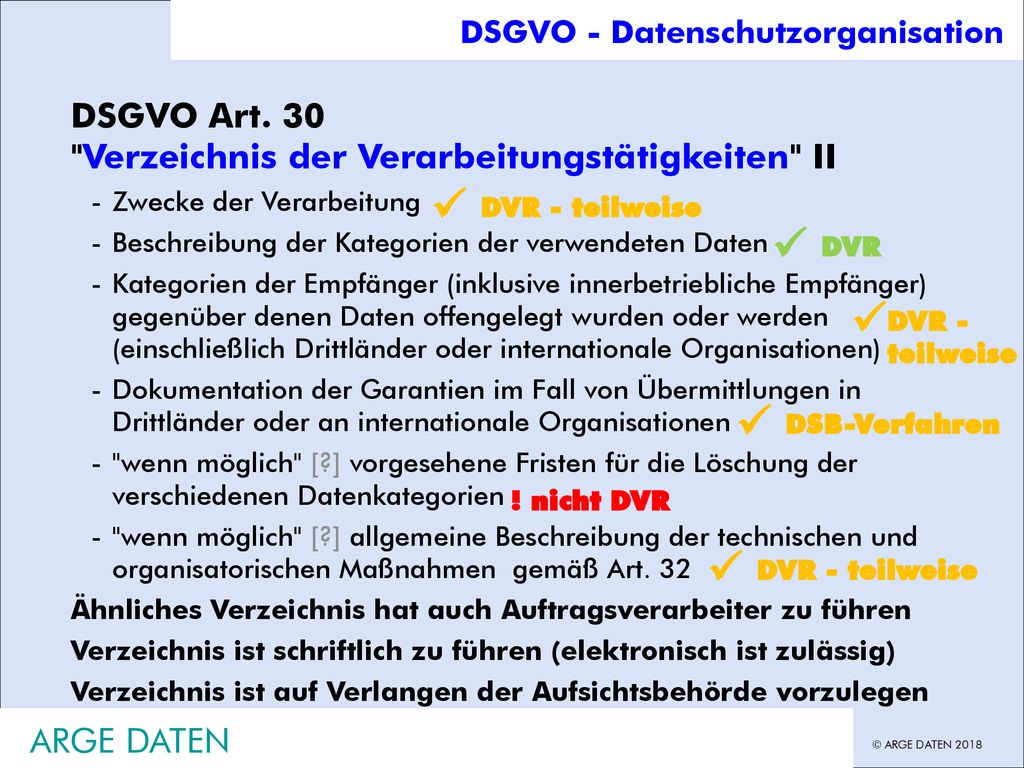      DSGVO Art. 30 Verzeichnis der Verarbeitungstätigkeiten II