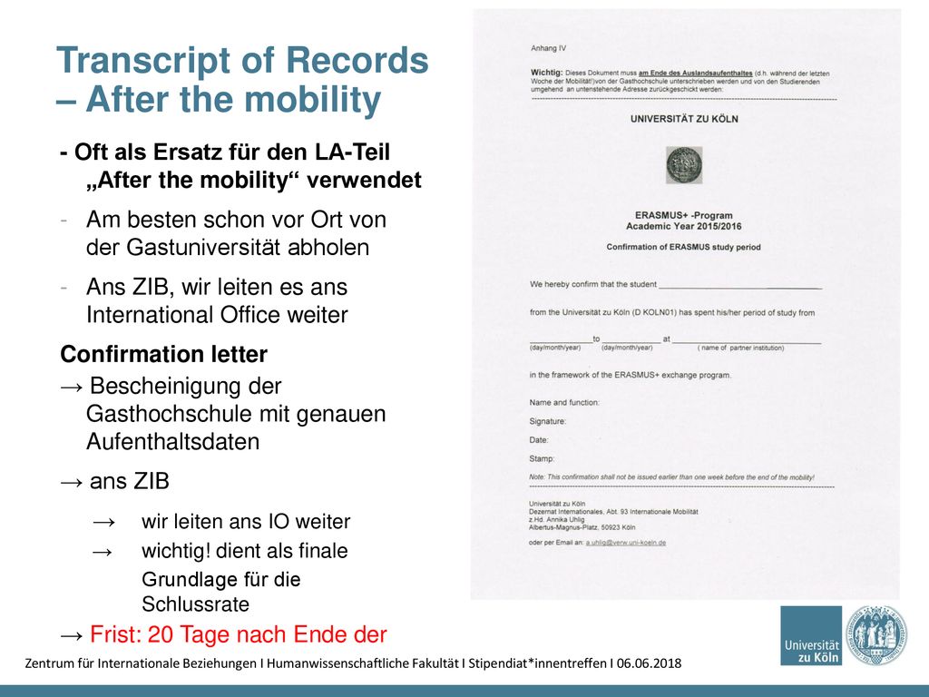 Transcript of Records – After the mobility