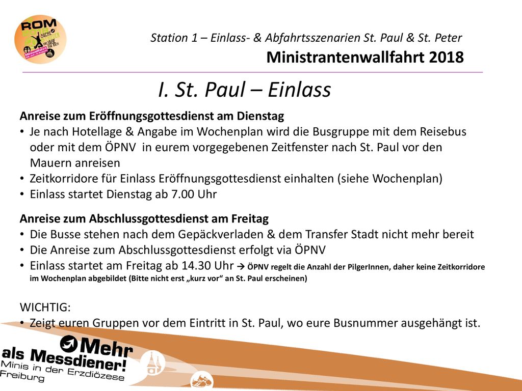 Station 1 – Einlass- & Abfahrtsszenarien St. Paul & St. Peter