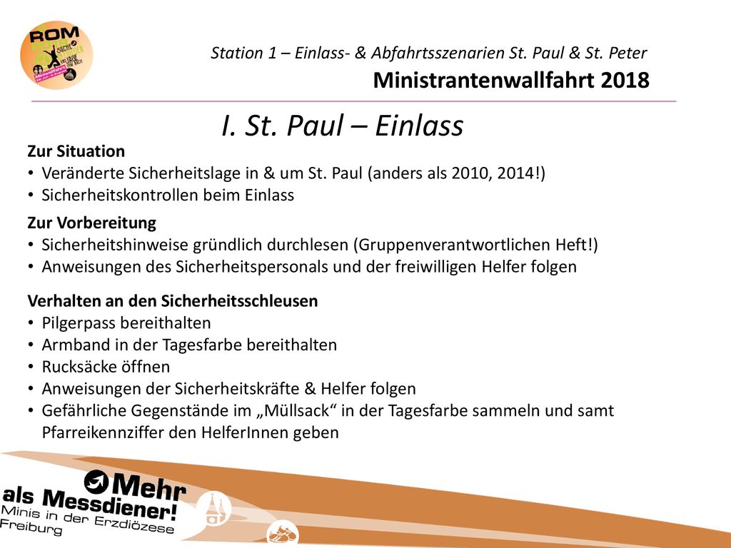 Station 1 – Einlass- & Abfahrtsszenarien St. Paul & St. Peter