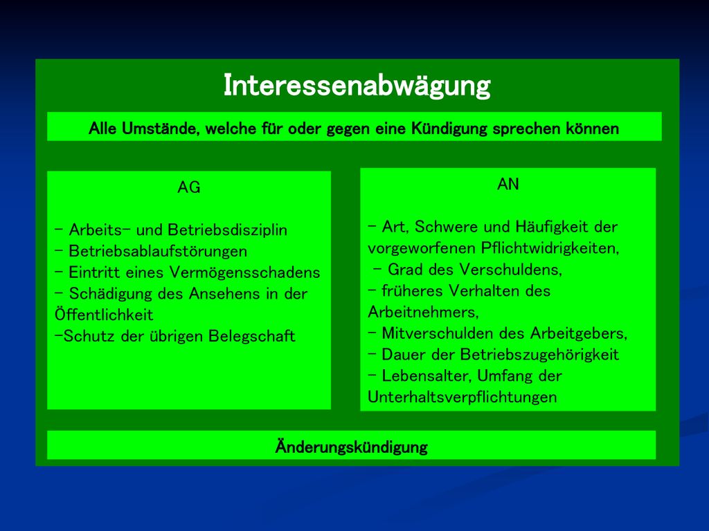 Alle Umstände, welche für oder gegen eine Kündigung sprechen können