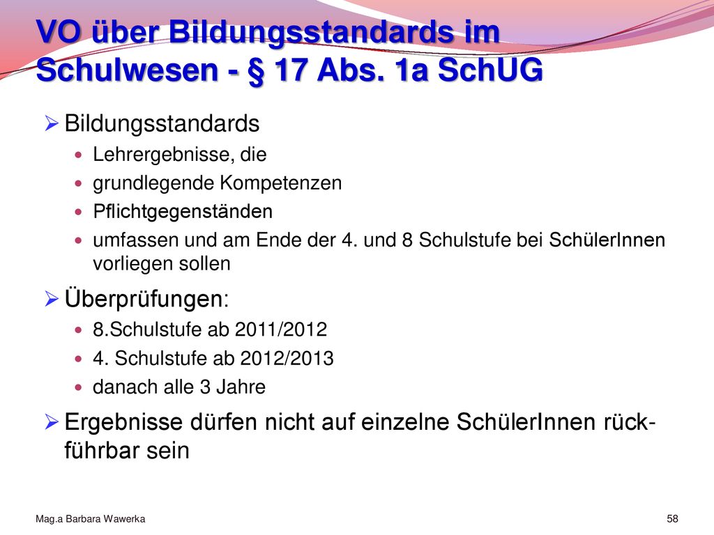 VO über Bildungsstandards im Schulwesen - § 17 Abs. 1a SchUG