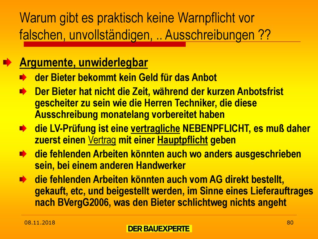 Warum gibt es praktisch keine Warnpflicht vor falschen, unvollständigen, .. Ausschreibungen