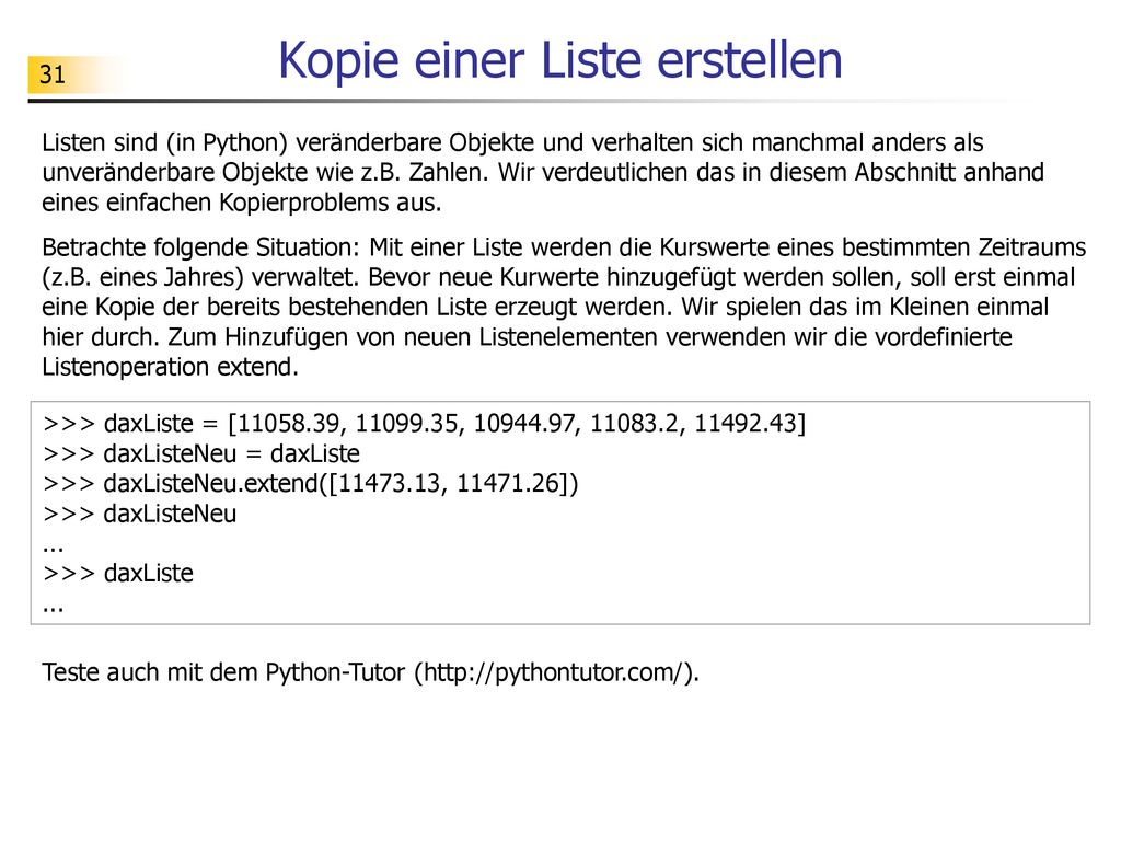 Kopie einer Liste erstellen