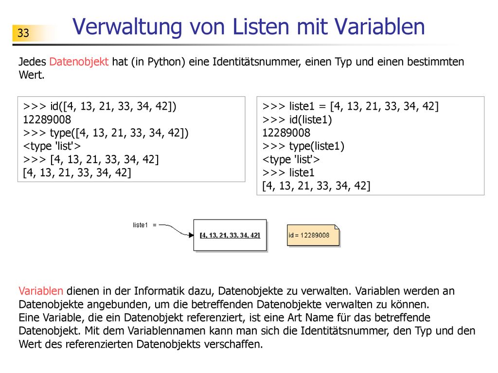 Verwaltung von Listen mit Variablen