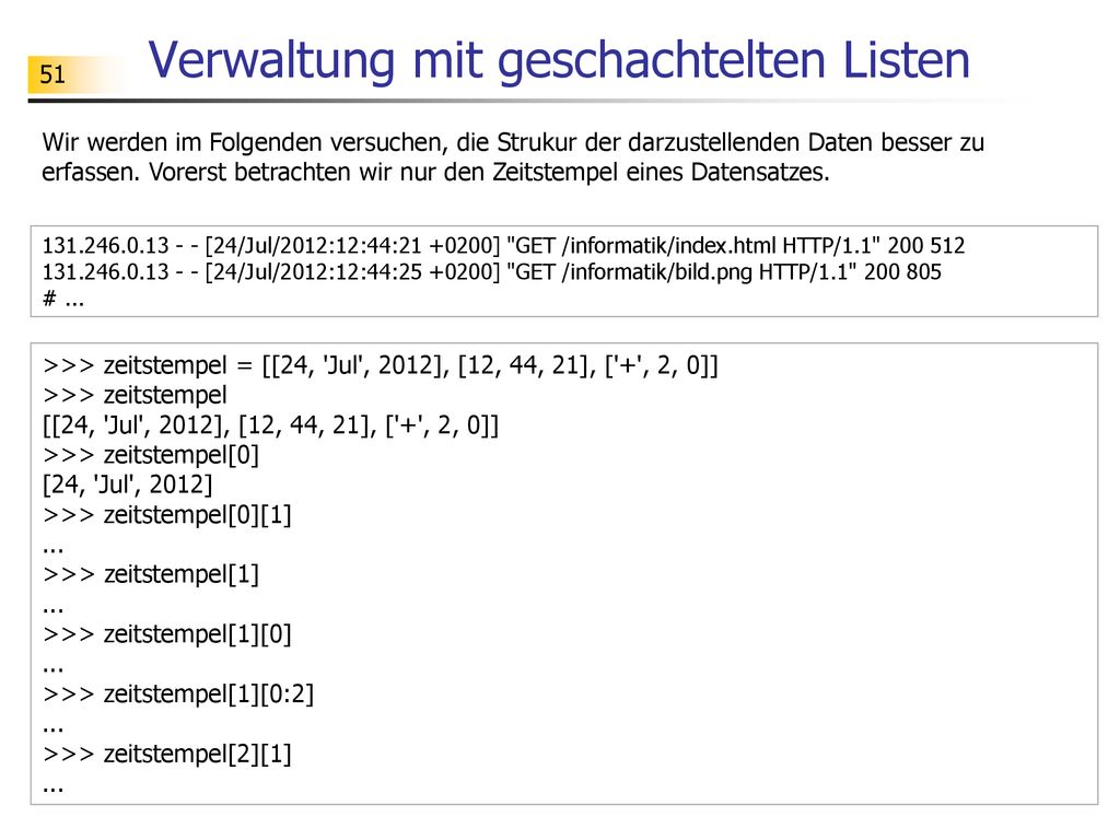 Verwaltung mit geschachtelten Listen