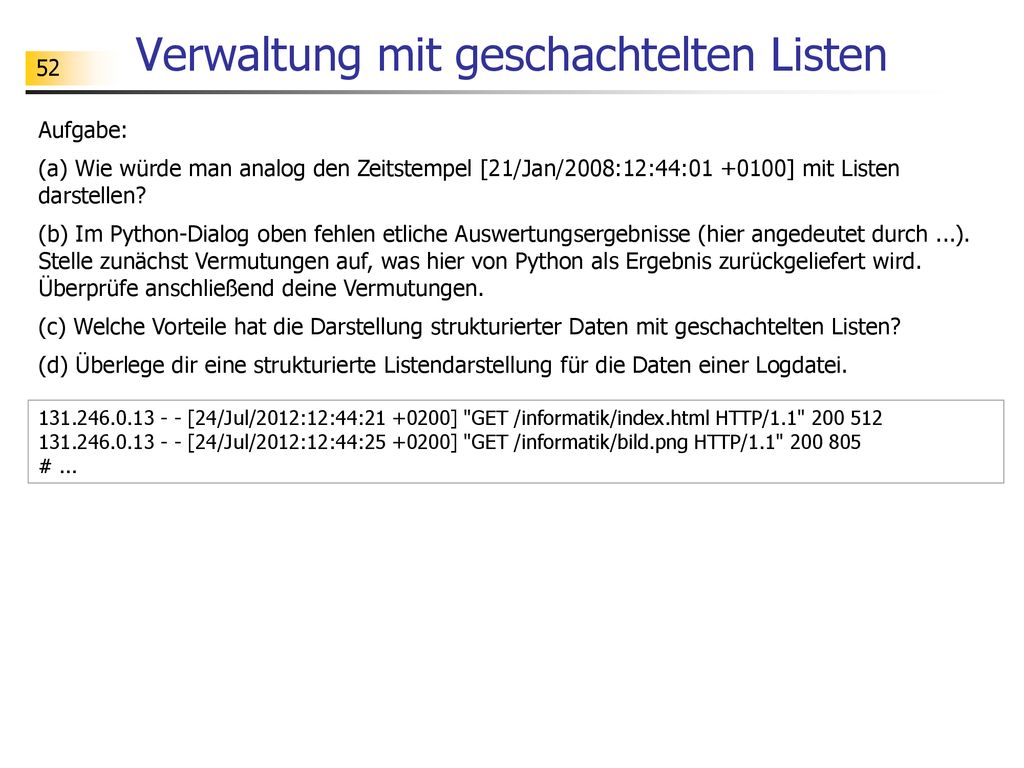 Verwaltung mit geschachtelten Listen