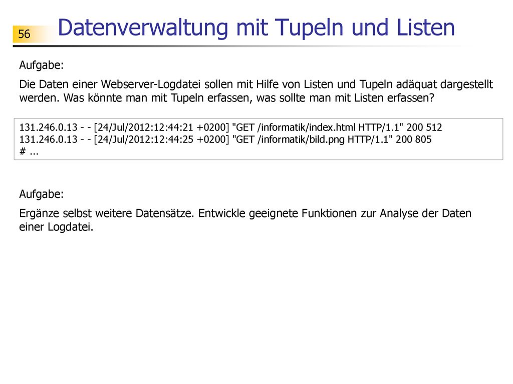 Datenverwaltung mit Tupeln und Listen