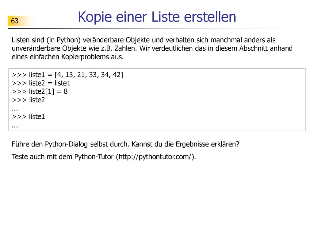 Kopie einer Liste erstellen
