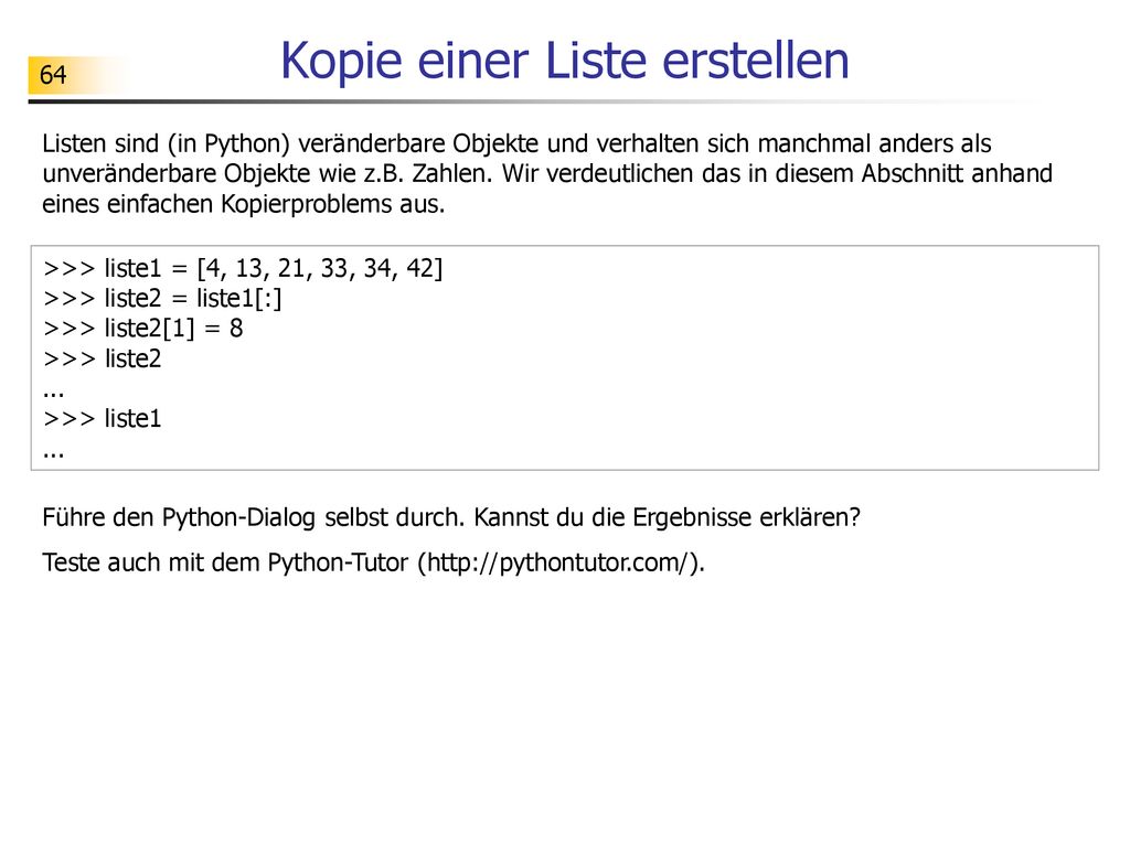 Kopie einer Liste erstellen
