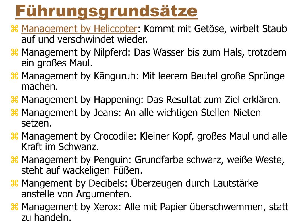 Führungsgrundsätze Management by Helicopter: Kommt mit Getöse, wirbelt Staub auf und verschwindet wieder.