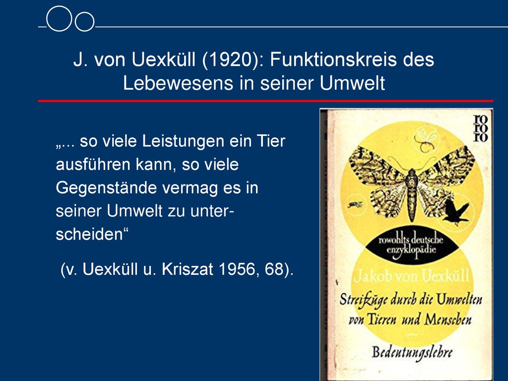 J. von Uexküll (1920): Funktionskreis des Lebewesens in seiner Umwelt