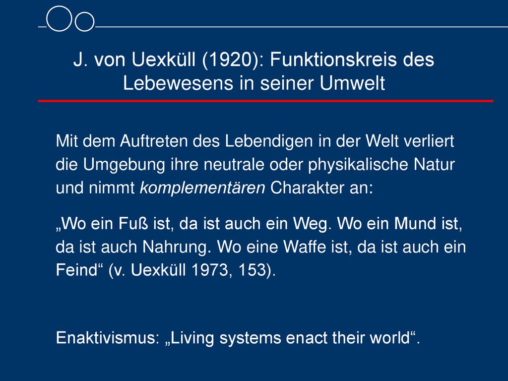 J. von Uexküll (1920): Funktionskreis des Lebewesens in seiner Umwelt