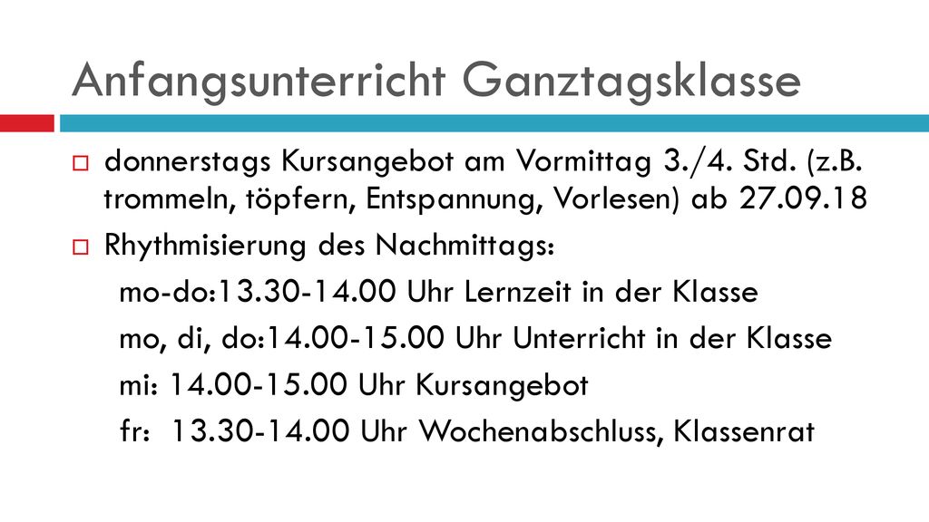 Anfangsunterricht Ganztagsklasse