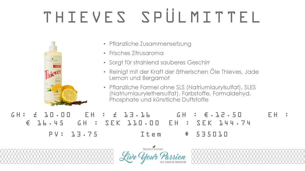 THIEVES SPÜLMITTEL Pflanzliche Zusammensetzung. Frisches Zitrusaroma. Sorgt für strahlend sauberes Geschirr.
