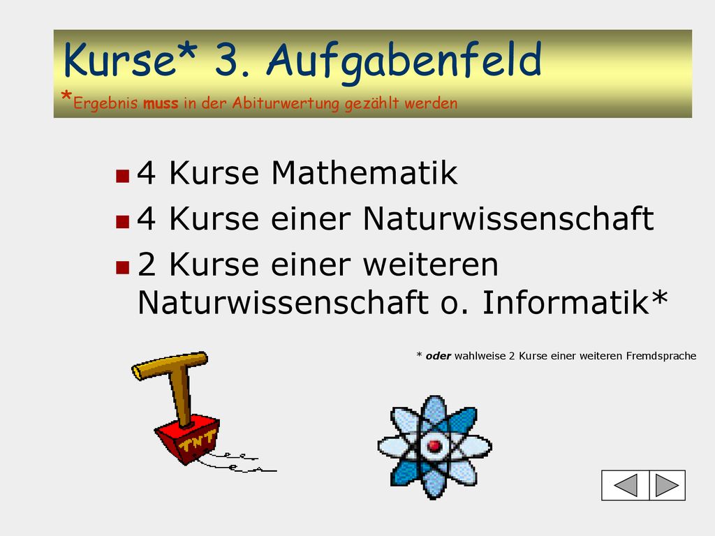 Kurse* 3. Aufgabenfeld *Ergebnis muss in der Abiturwertung gezählt werden