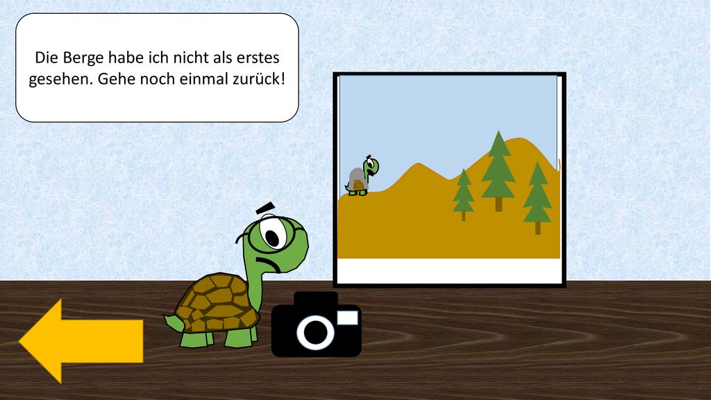 Die Berge habe ich nicht als erstes gesehen. Gehe noch einmal zurück!