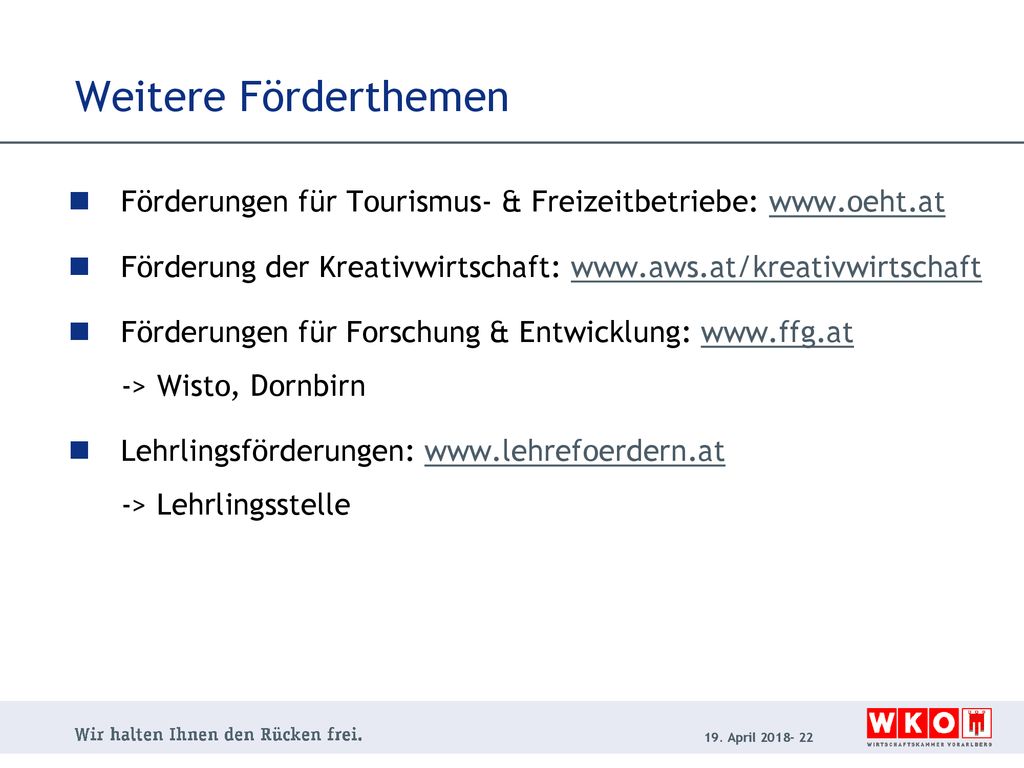 Weitere Förderthemen Förderungen für Tourismus- & Freizeitbetriebe:   Förderung der Kreativwirtschaft: