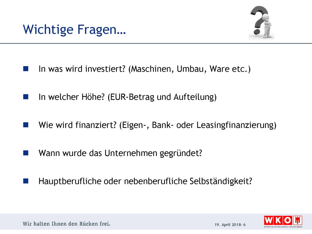 Wichtige Fragen… In was wird investiert (Maschinen, Umbau, Ware etc.)