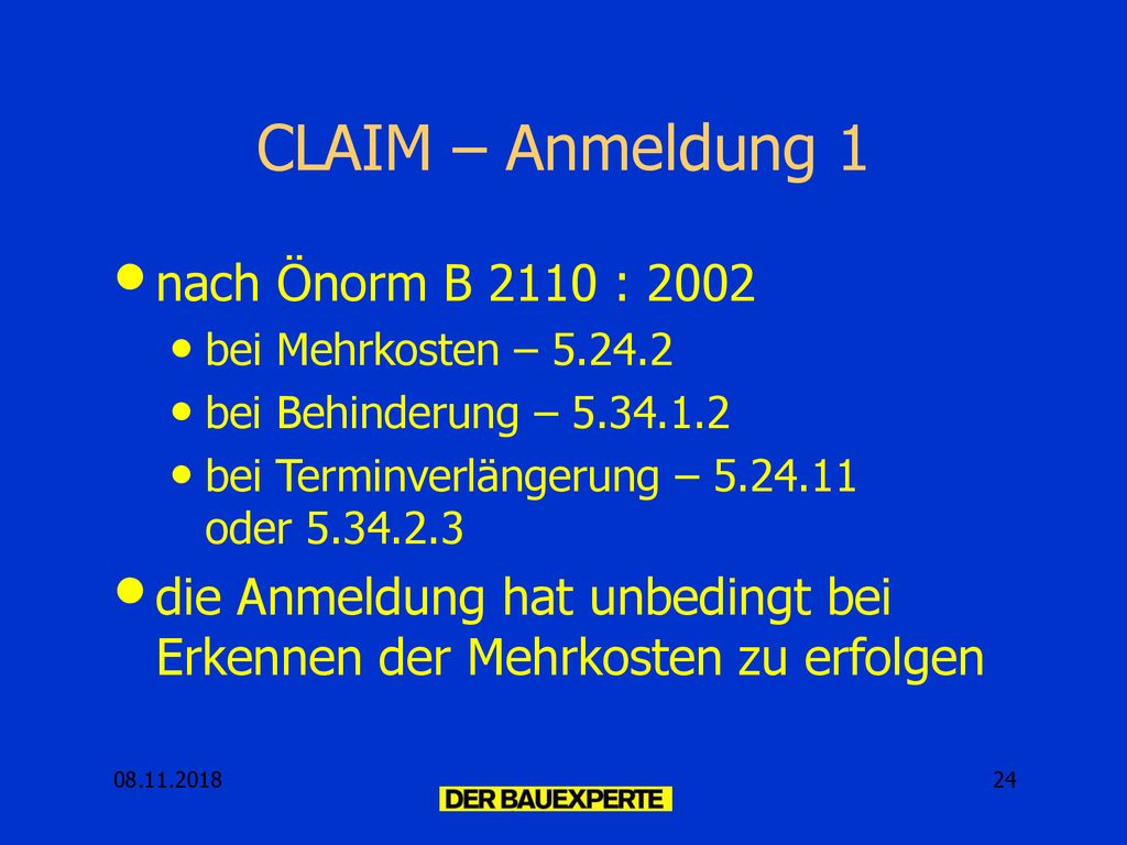 CLAIM – Anmeldung 1 nach Önorm B 2110 : 2002