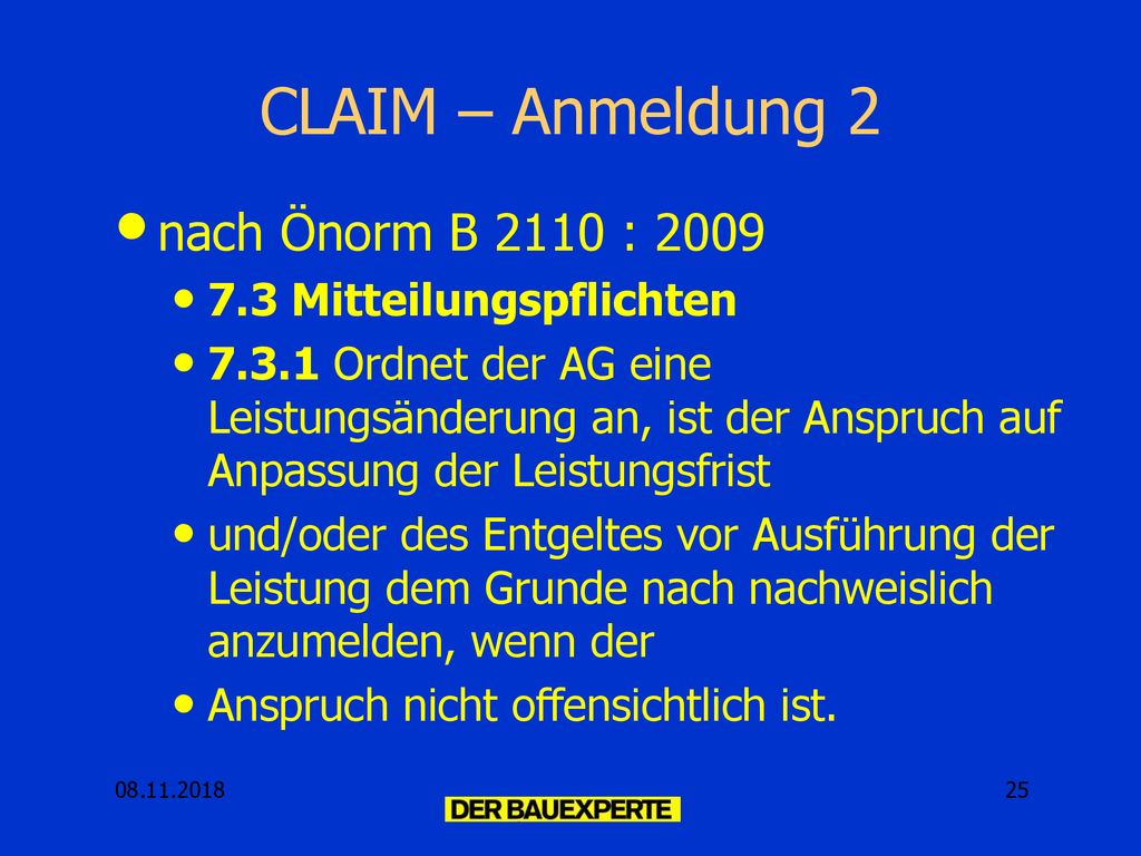 CLAIM – Anmeldung 2 nach Önorm B 2110 : Mitteilungspflichten