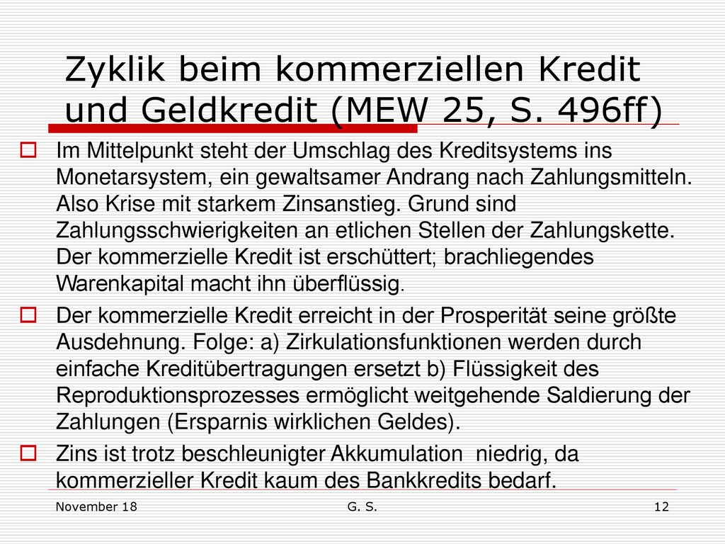 Zyklik beim kommerziellen Kredit und Geldkredit (MEW 25, S. 496ff)