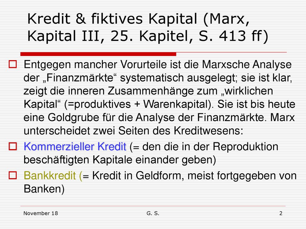 Kredit & fiktives Kapital (Marx, Kapital III, 25. Kapitel, S. 413 ff)