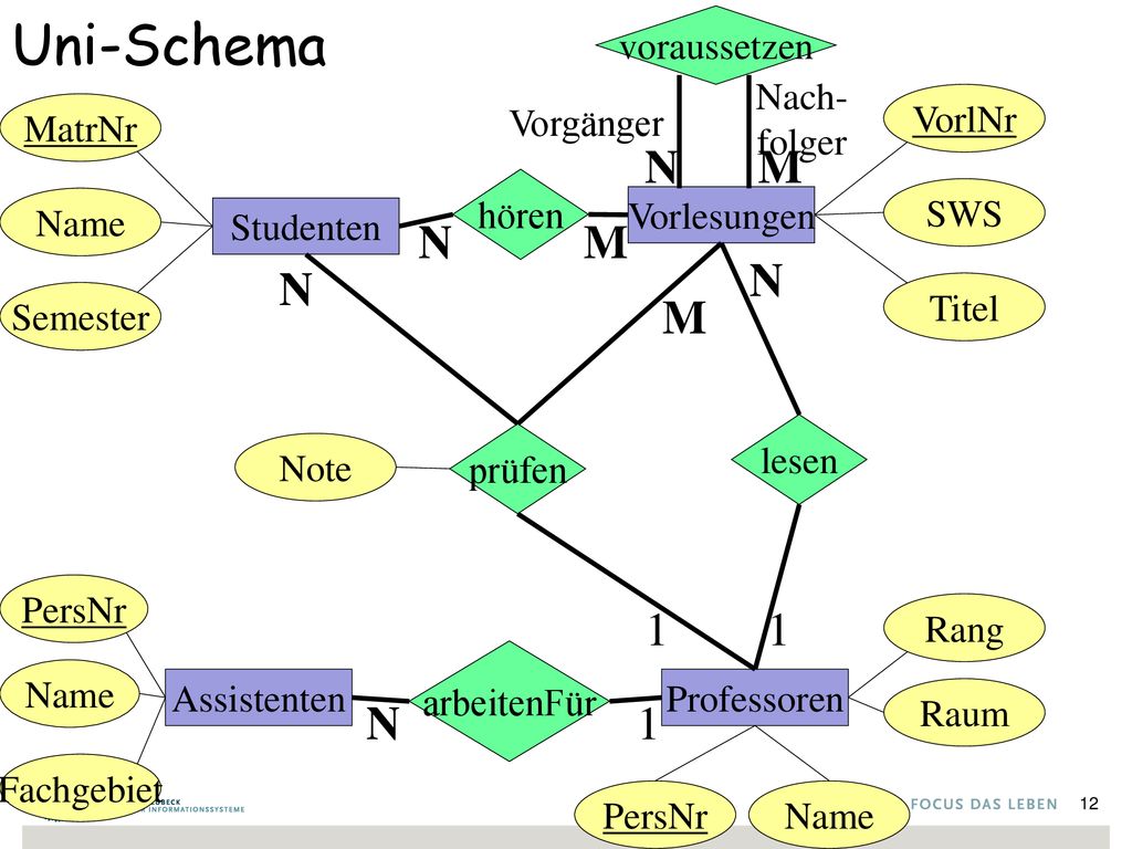 Uni-Schema N M N M N N M 1 1 N 1 voraussetzen Nach- folger VorlNr