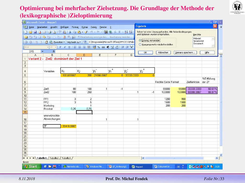 jjjjjj Optimierung bei mehrfacher Zielsetzung. Die Grundlage der Methode der (lexikographische )Zieloptimierung.
