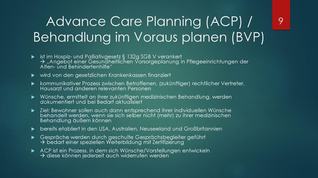 Advance Care Planning (ACP) / Behandlung im Voraus planen (BVP)