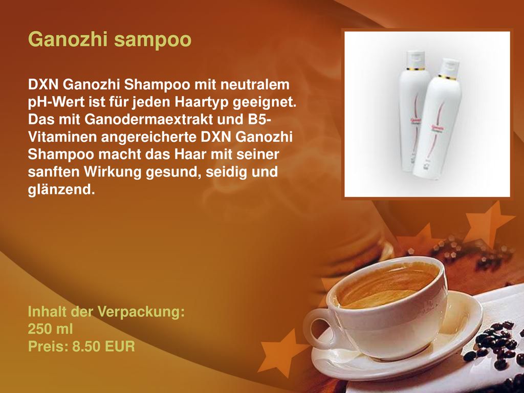Ganozhi sampoo DXN Ganozhi Shampoo mit neutralem pH-Wert ist für jeden Haartyp geeignet.