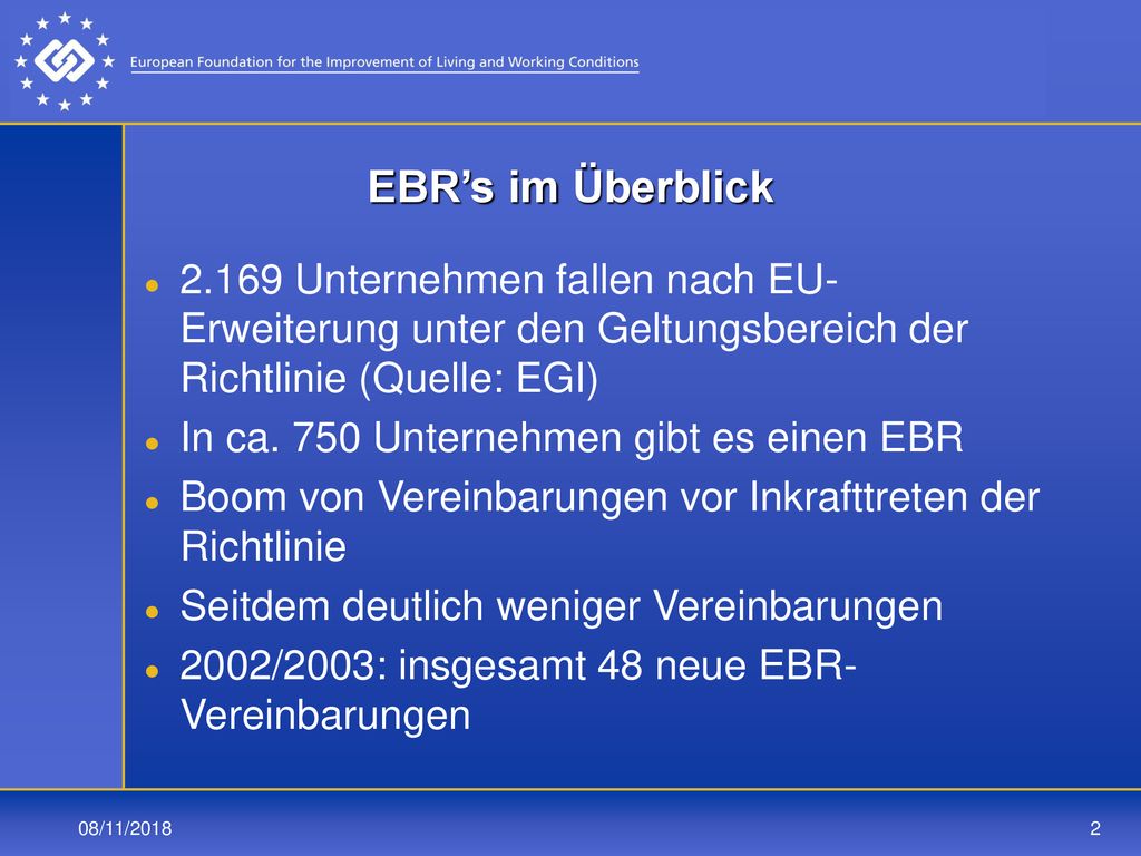 EBR’s im Überblick Unternehmen fallen nach EU-Erweiterung unter den Geltungsbereich der Richtlinie ( Quelle: EGI)