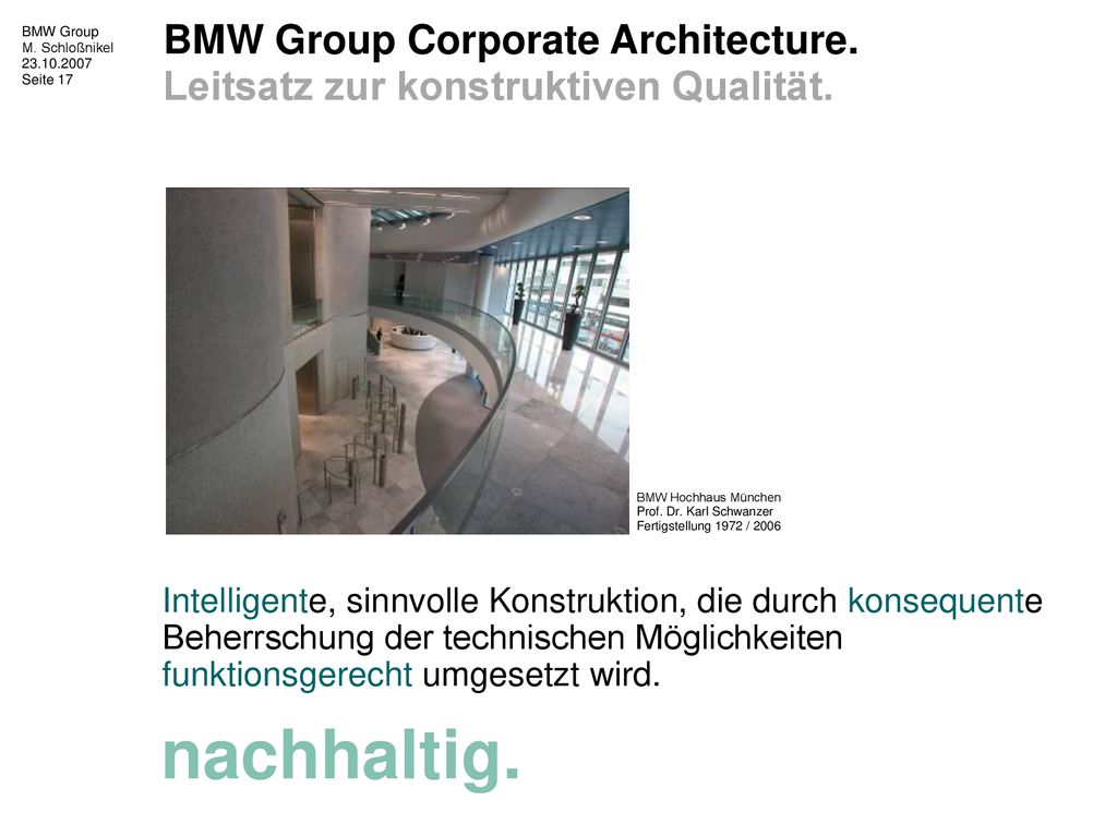 BMW Group Corporate Architecture. Leitsatz zur konstruktiven Qualität.
