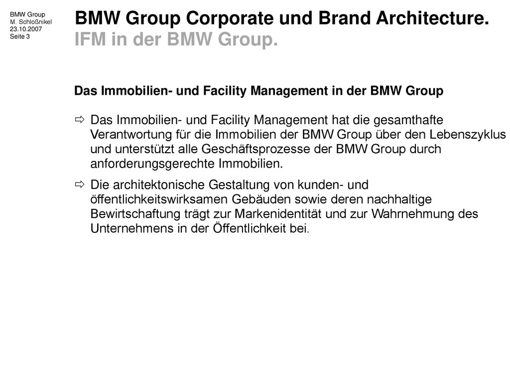 BMW Group Corporate und Brand Architecture. IFM in der BMW Group.