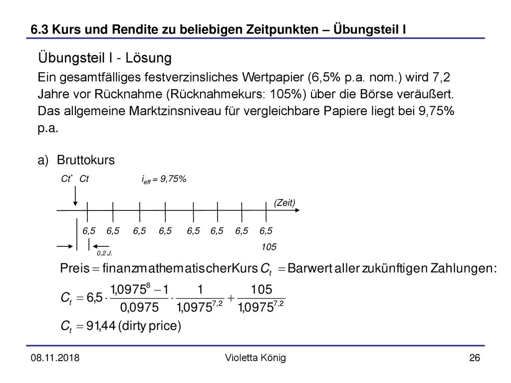 6.3 Kurs und Rendite zu beliebigen Zeitpunkten – Übungsteil I